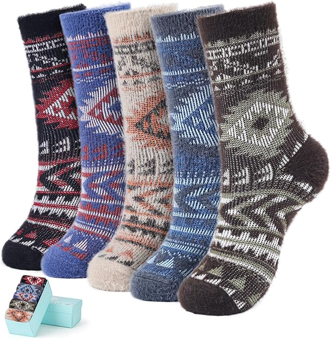 SISOSOCK 5 Pairs Fuzzy Soft Cozy Fluffy Socks for Women, Casual Thick Plush Comfy Sleep Socks, Warm Winter Gifts for Women