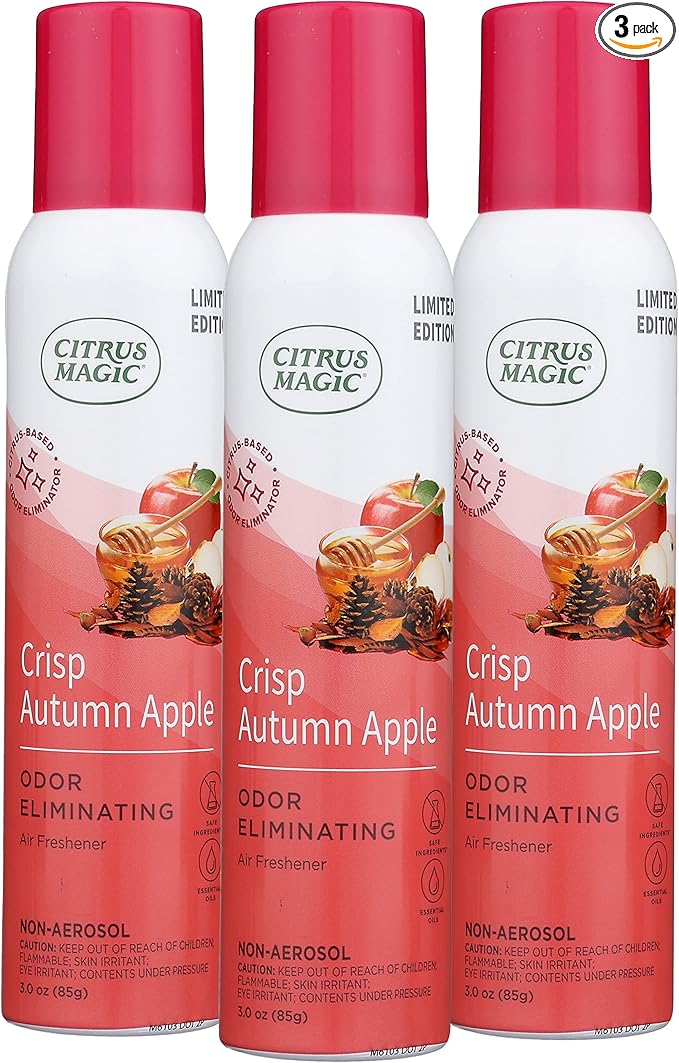 Citrus Magic Limited Edition Natural Odor Eliminating Air Freshener Spray, Crisp Autumn Apple, 3-Ounce, Pack of 3