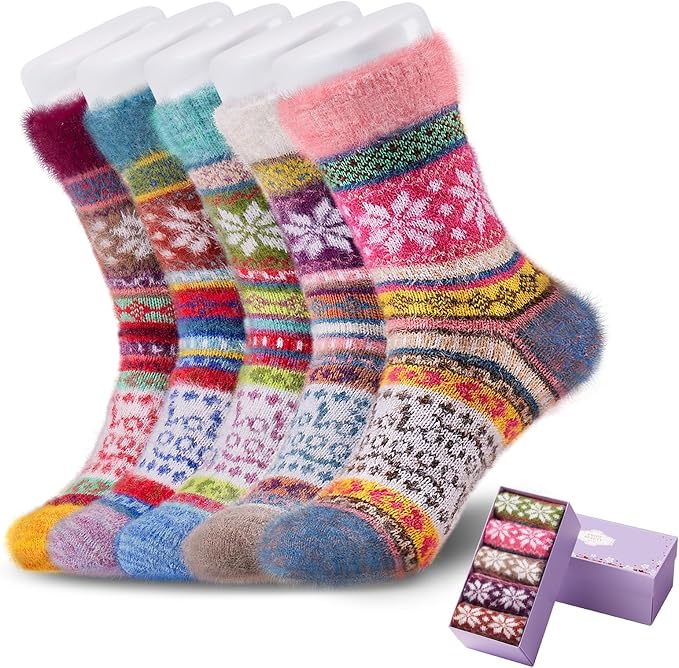 SISOSOCK 5 Pairs Fuzzy Soft Cozy Fluffy Socks for Women, Casual Thick Plush Comfy Sleep Socks, Warm Winter Gifts for Women