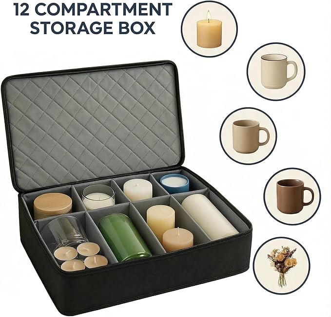 Candle Storage Organizer Box with Dividers, Candle Storage Cabinet with 12 Segmentation Layer Suitable for Aromatherapy Candles, Taper Candles, Tealight Candles, Jar Candles and Candle Holders
