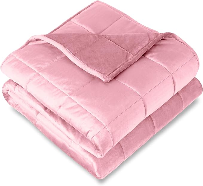 Bare Home Weighted Blanket Twin or Full Size 12lb (48"x72") for Adults - Minky Fleece - Premium Heavy Blanket Nontoxic Glass Beads (Light Pink, 48"x72")