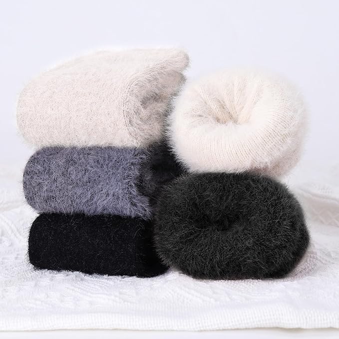 SISOSOCK 5 Pairs Fuzzy Soft Cozy Fluffy Socks for Women, Casual Thick Plush Comfy Sleep Socks, Warm Winter Gifts for Women