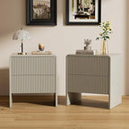 Set of 2 Modern Curved Nightstand with 2 Drawers, Push-to-Open Wooden Bedside Table, Minimalist End Table for Bedroom, Beige