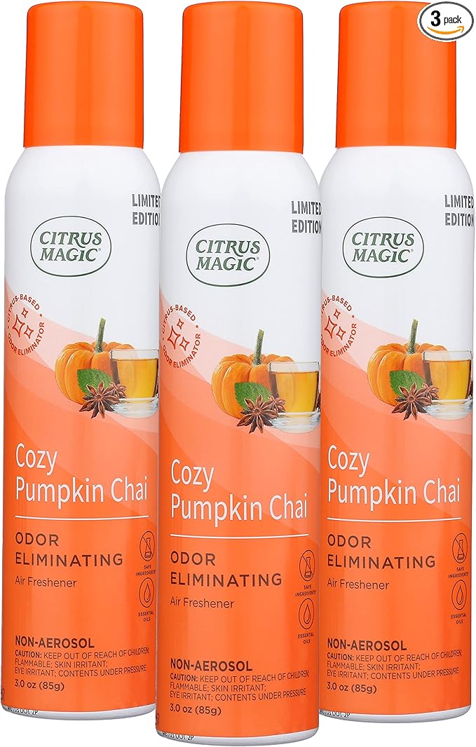 Citrus Magic Limited Edition Natural Odor Eliminating Air Freshener Spray, Cozy Pumpkin Chai, 3-Ounce, Pack of 3