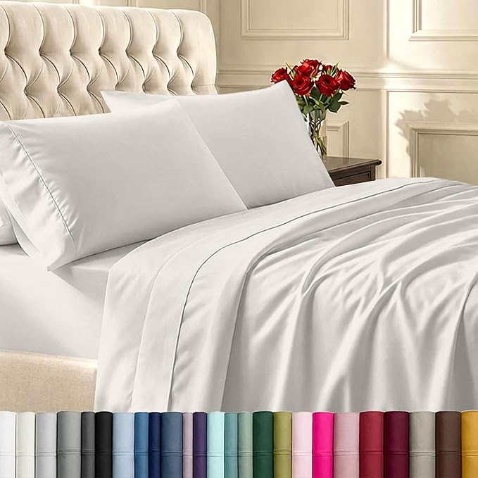 California Design Den Soft Twin Sheets Set - 400 Thread Count Sateen, Natural 100% Cotton Sheets, Deep Pockets, and Durable Bedding Set for Dorm Rooms & Adults - Ivory (Pale Tone)