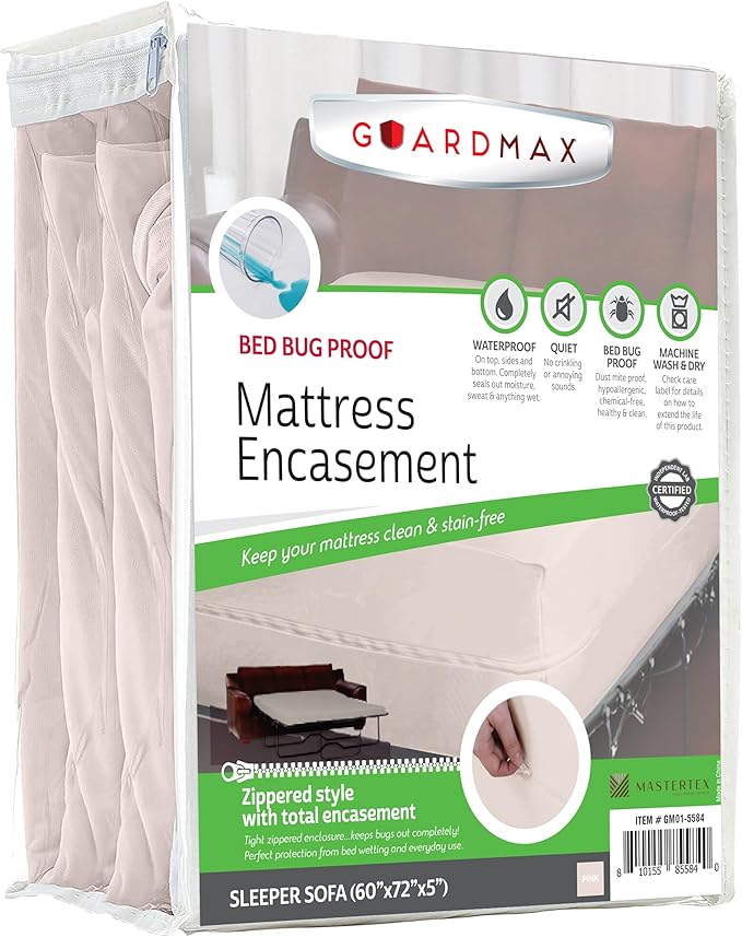 Guardmax Jersey Knitted Sleeper Sofa Zippered Mattress Encasement - Waterproof & Bed Bug Proof Mattress Protector - Comfortable, Soft, and Noiseless Zippered Bedding - Dust Mite Proof (60 x 72 x 5)