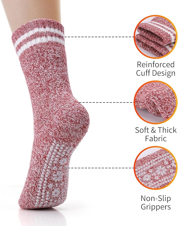 ICEIVY Thermal Slipper Socks, Thick Grip Hospital Plush Slipper Grip Socks Women Winter Soft Warm Cozy Socks 4 Pairs