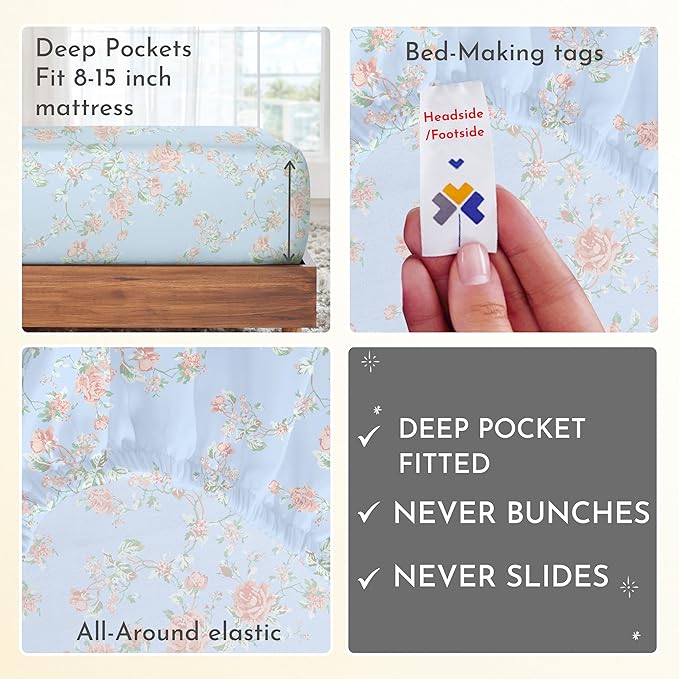 California Design Den Printed Twin XL Sheet Sets - 400 Thread Count Sateen, Natural 100% Cotton Sheets, Deep Pockets, and Durable Bedding Set - Antique Rose