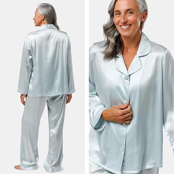 Fishers Finery Women's 100% Mulberry Silk Long Pajama Set with Gift Box