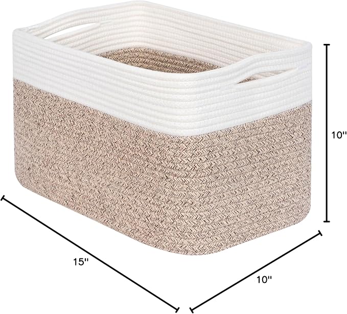 MINTWOOD Design Storage Basket for Shelves, Decorative Baskets for Organizing, Book Basket, Storage Cube Bin Box, Woven Closet Organizer, Pantry Closet and Shoe Basket, Light Brown