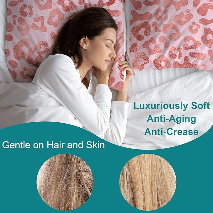 1 Pack Pink Spotted Leopard Print Satin Pillowcase Similar to Silk Pillow Cases for Hair and Skin, Soft Smooth Breathable Cool Pillow Cases, with Hidden Zipper Queen Size 20" x 30"