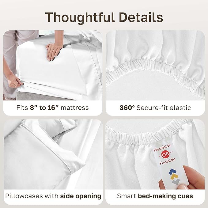 California Design Den King Bed Sheets Set - Soft 400 Thread Count Sateen, 100% Cotton Sheets, Deep Pockets with All Around Elastic for a Snug Fit, Durable Bedding Set - Antique White