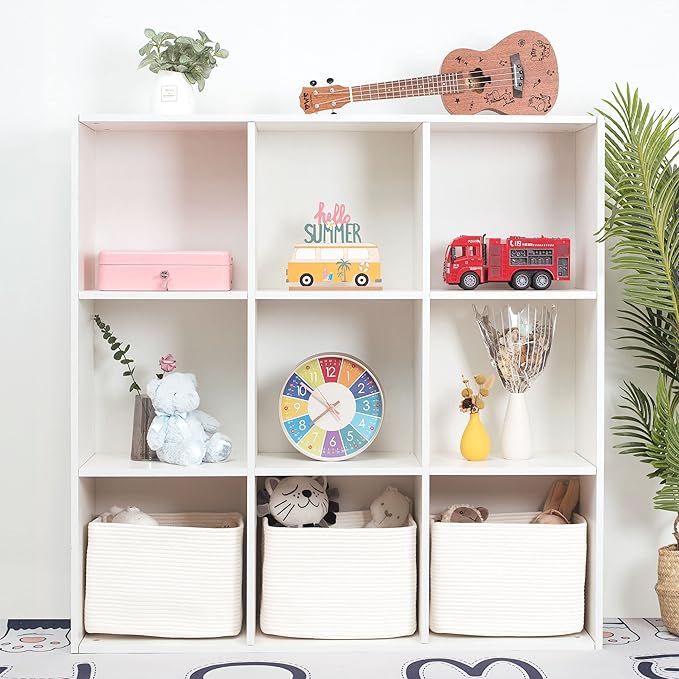 MINTWOOD Design Storage Basket for Shelves, Decorative Baskets for Organizing, Book Basket, Storage Cube Bin Box, Woven Closet Organizer, Pantry Closet and Shoe Basket, Creamy White