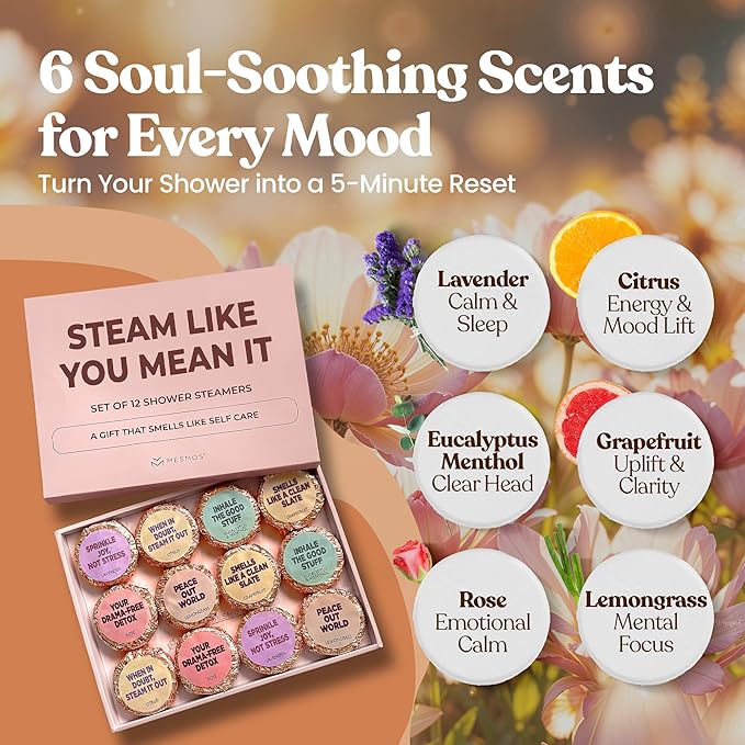 MESMOS 12 Assorted Shower Steamers Aromatherapy, Stress Relief Relaxation Spa Gifts for Women, Christmas Stocking Stuffers for Her, Shower Accessories, Spa Day Essentials, Wellness Self Care Cozy Gift