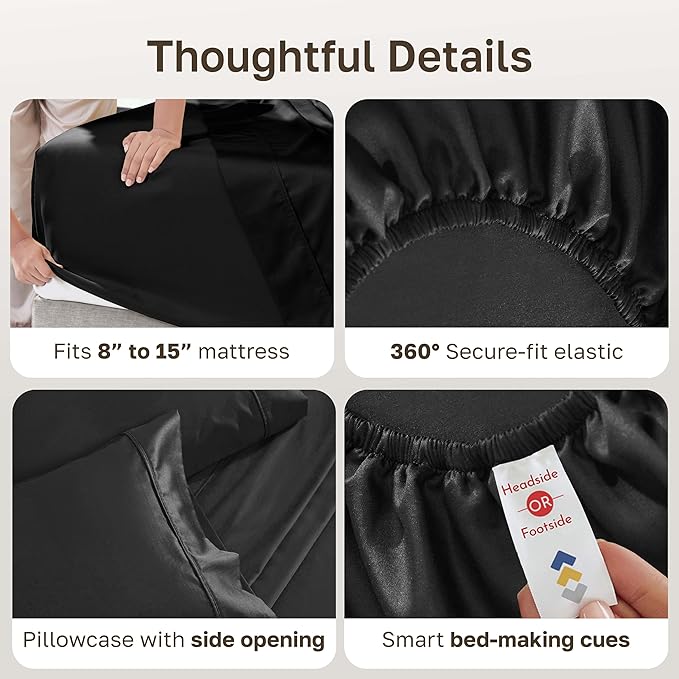 California Design Den Soft Twin Sheets Set - 400 Thread Count Sateen, 100% Cotton Sheets, Deep Pockets, and Durable Bedding Set for Dorm Rooms & Adults - Black