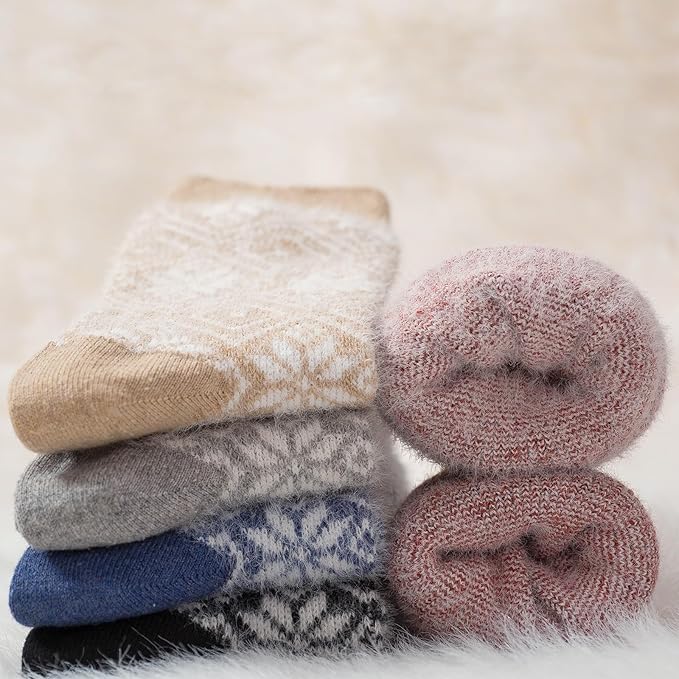 SISOSOCK 5 Pairs Fuzzy Soft Cozy Fluffy Socks for Women, Casual Thick Plush Comfy Sleep Socks, Warm Winter Gifts for Women