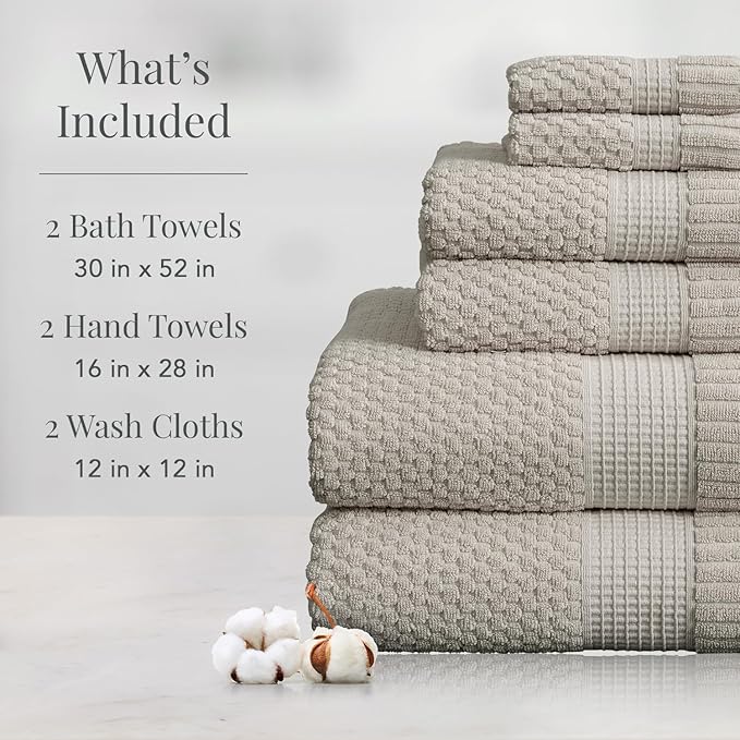 NY Loft 100% Cotton 6 Piece Bath Towel Set | Grey Towels | Oeko-TEX® Standard 100 | Soft & Absorbent, Quick-Dry | 2 Bath Towels 2 Hand Towels and 2 Washcloths | Trinity Collection - Quiet Grey