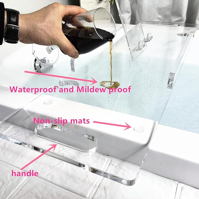 Zinginglife Luxury Clear Acrylic Bathtub Tray Caddy,Bath Tub Tray with Waterproof Design, Bath tub Caddy Table Tray for Laxury Bathroom Accessory House Warme Gifts,32",No Installation Required