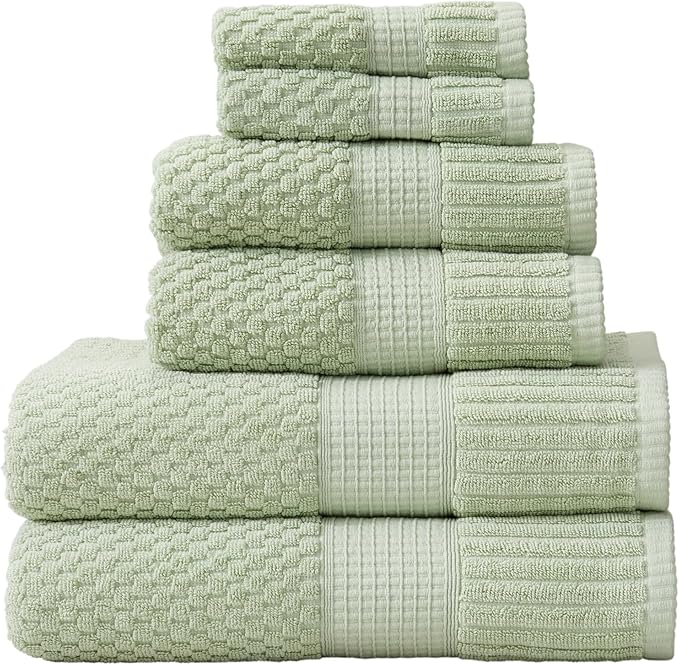 NY Loft 100% Cotton Towel Set 6 Piece Towel Set | Super Soft & Absorbent Quick-Dry 2 Bath Towels 2 Hand Towels & 2 Washcloths |Textured and Durable Cotton | Trinity Collection (6 Piece Set, Sage)