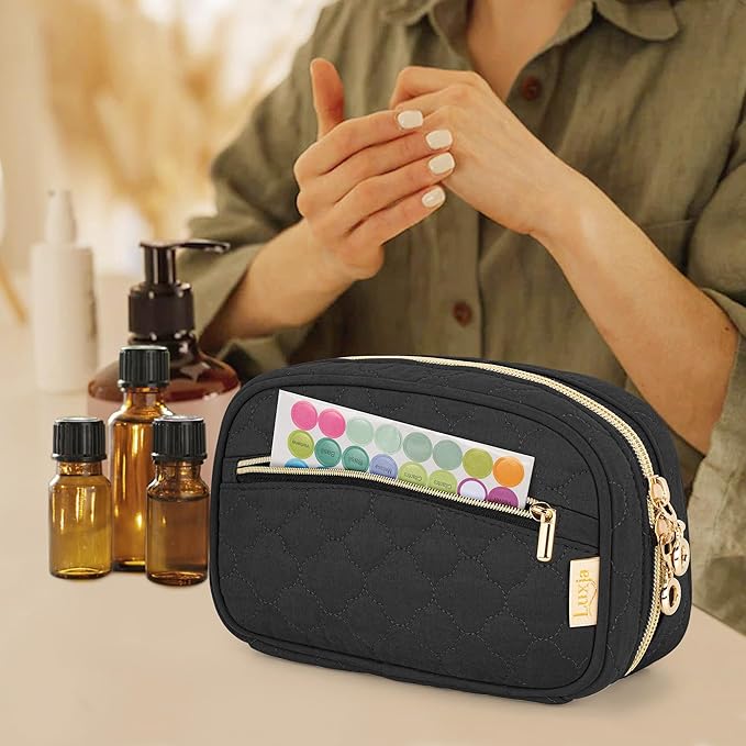 LUXJA Essential Oil Organizer -Holds 10 Bottles (5ml-15ml, Also Fits Roller Bottles), Travel Case for Essential Oils with Zipper Pockets (Bag Only), Black