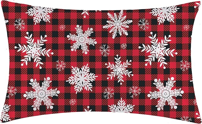 1 Pack Christmas Snowflakes Satin Pillowcase Red Christmas Plaid Similar to Silk Pillow Cases for Hair and Skin, Soft Smooth Breathable Cool Pillow Cases, with Hidden Zipper Standard Size 20" x 26"