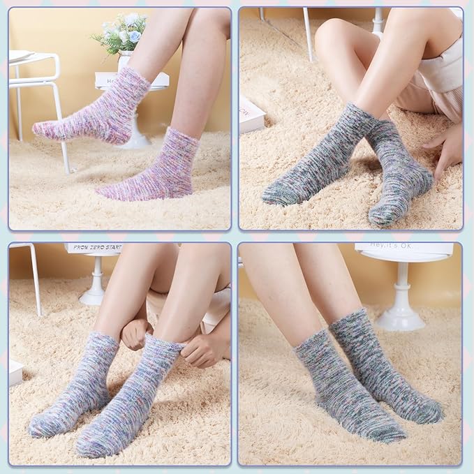 SISOSOCK 5 Pairs Fuzzy Soft Cozy Fluffy Socks for Women, Casual Thick Plush Comfy Sleep Socks, Warm Winter Gifts for Women