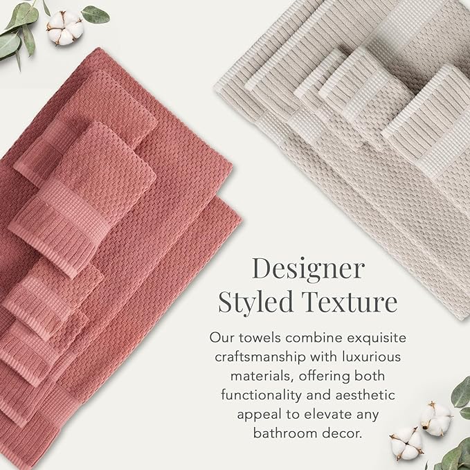 NY Loft 100% Cotton Hand Towel 6 Pack Hand Towel Set | Super Soft & Absorbent Quick-Dry Hand Towels 16" x 28" |Textured and Durable Cotton | Trinity Collection (6 Pack Hand Towel, Rose)