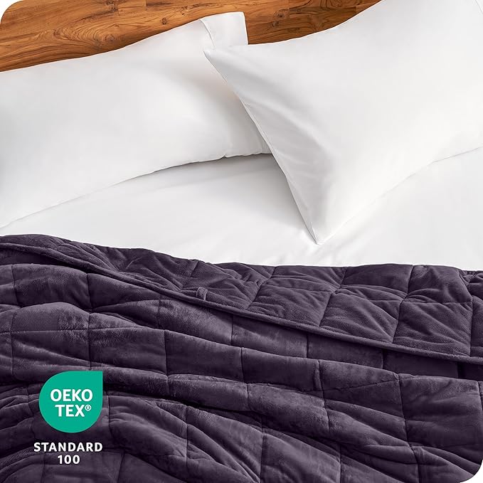 Bare Home Weighted Blanket Queen Size 17lb (60" x 80") for Adults - Minky Fleece - Premium Heavy Blanket Nontoxic Glass Beads (Eggplant, 60"x80")