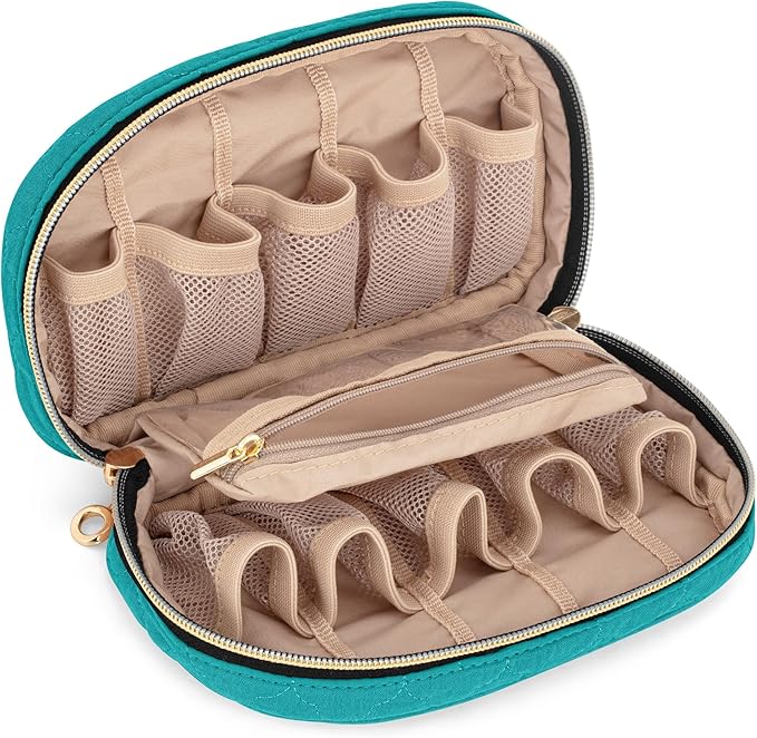 LUXJA Essential Oil Organizer -Holds 10 Bottles (5ml-15ml, Also Fits Roller Bottles), Travel Case for Essential Oils with Zipper Pockets (Bag Only),Teal