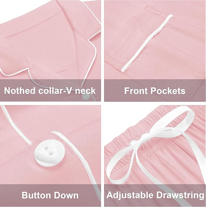 ANLIQI 100% Cotton Pajamas for Women Button Down Pajamas Long Sleeve Top & Pant Sleepwear Loungewear Pj Set with Pocket