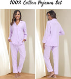 ANLIQI 100% Cotton Pajamas for Women Button Down Pajamas Long Sleeve Top & Pant Sleepwear Loungewear Pj Set with Pocket