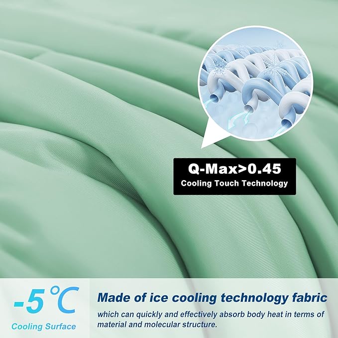 Cooling Comforter Twin Size, Double-Sided Cold Tech Fabric Quilted Bed Comforters Cooling Blanket for Hot Sleepers, Breathable Lightweight Summer Bedding, All-Season Ice Blanket, Sage Green