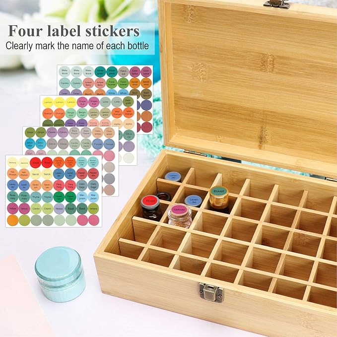 Pure Vie Essential Oil Bamboo Storage Box Travel Display Presentation, Holds 35 Bottles for 5, 10, 15ml - Aromatherapy Organizer Nail Polish Fragrance Container #1 - Keep Your Oils Safe & Space Saver
