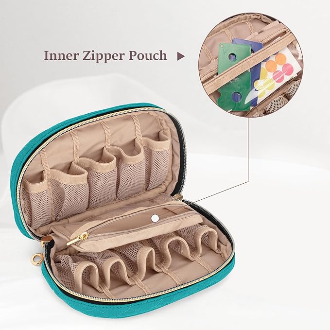 LUXJA Essential Oil Organizer -Holds 10 Bottles (5ml-15ml, Also Fits Roller Bottles), Travel Case for Essential Oils with Zipper Pockets (Bag Only),Teal