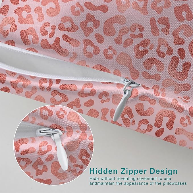 1 Pack Pink Spotted Leopard Print Satin Pillowcase Similar to Silk Pillow Cases for Hair and Skin, Soft Smooth Breathable Cool Pillow Cases, with Hidden Zipper Queen Size 20" x 30"