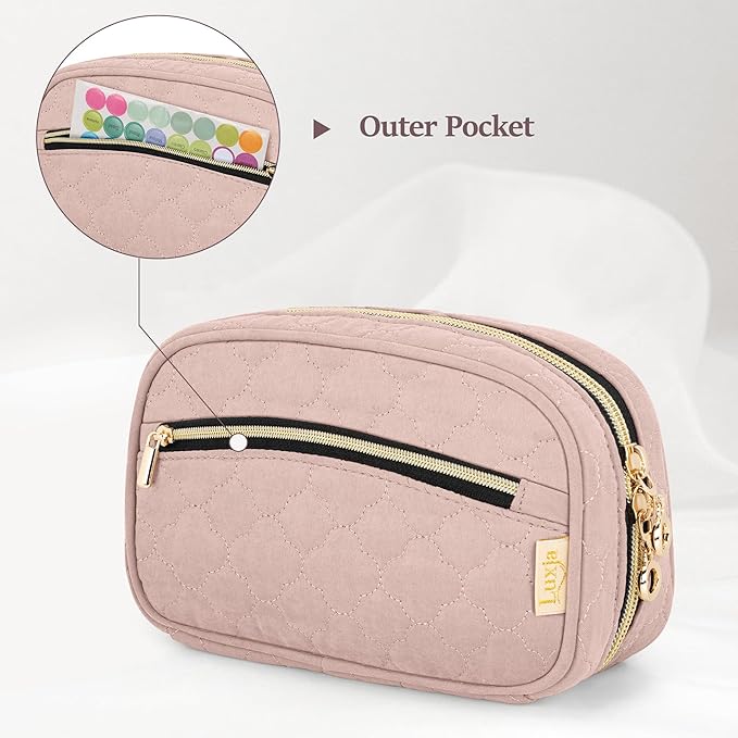 LUXJA Essential Oil Organizer -Holds 10 Bottles (5ml-15ml, Also Fits Roller Bottles), Travel Case for Essential Oils with Zipper Pockets (Bag Only),Pale Rose