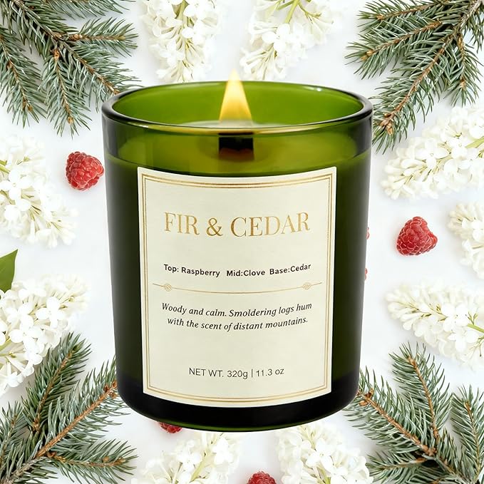 2 Pack Wood Wick Scented Candle Gift Set –Balsam Fir & Cedarwood Natural Soy Wax Candles with Individual Gift Boxes,Long Lasting 22.6 oz Aromatherapy Candles for Home Decor, Christmas&Holiday Gifts