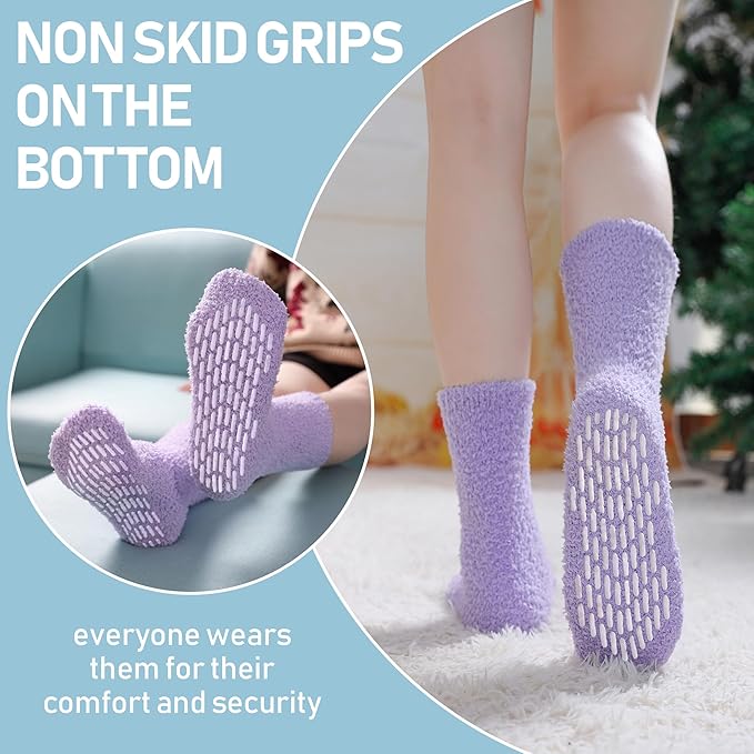Yebing Non Slip Hospital Socks for Women with Grips Fuzzy Cozy Anti Skid Slipper Socks Winter Warm Soft Fluffy Sleep Socks