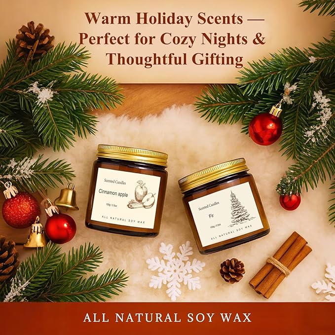 6 Pack Winter Candles for Home Scented,Long Lasting Soy Candles for Home,Holiday Scented Candle Gift Set with Cinnamon Apple,Pumpkin Chai&Vanilla,Natural Aromatherapy Candles,Christmas Gifts for Women