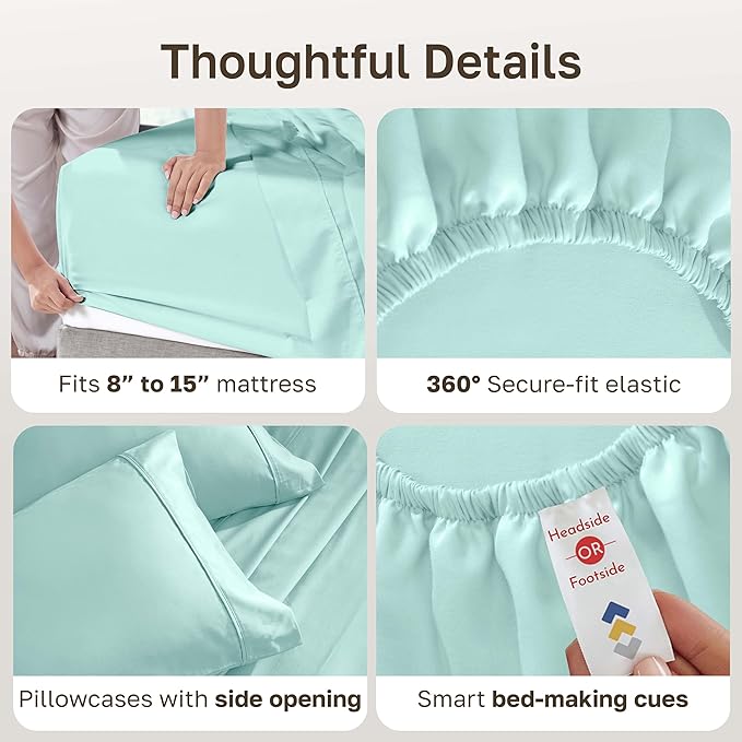 California Design Den Split King Sheets Sets for Adjustable Bed - Soft 400 Thread Count Sateen, Natural 100% Cotton Sheets with Deep Pockets, Breathable, and Durable Bedding Set - Seafoam