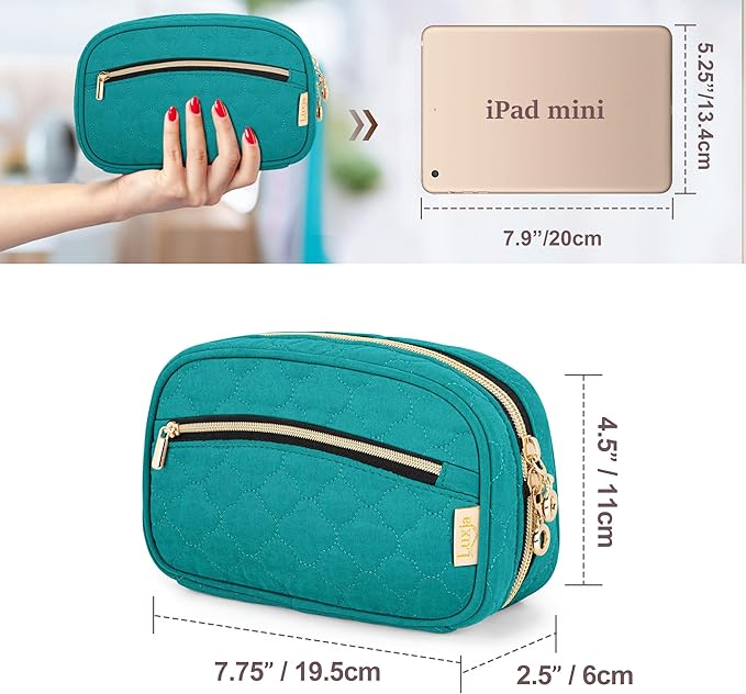 LUXJA Essential Oil Organizer -Holds 10 Bottles (5ml-15ml, Also Fits Roller Bottles), Travel Case for Essential Oils with Zipper Pockets (Bag Only),Teal