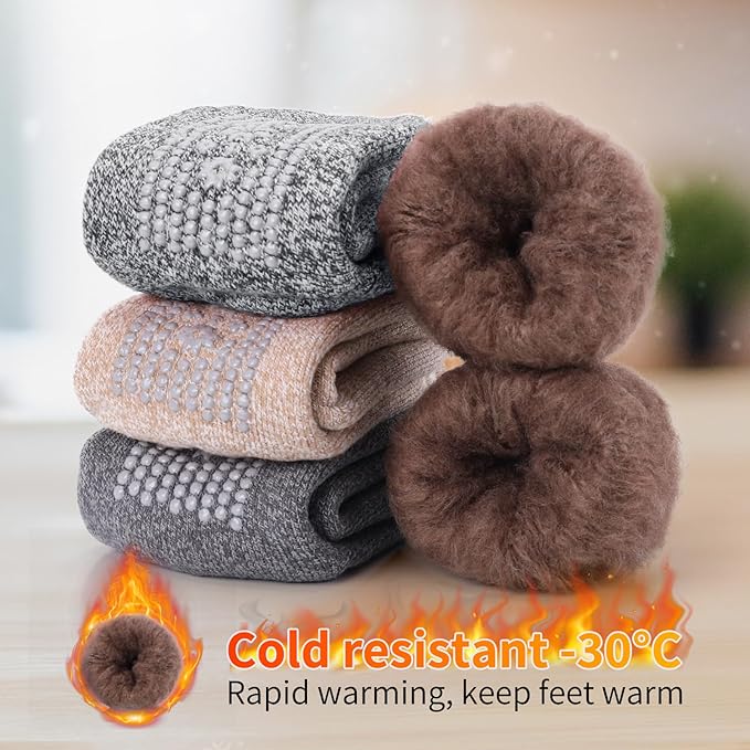 ICEIVY Thermal Slipper Socks, Thick Grip Hospital Plush Slipper Grip Socks Women Winter Soft Warm Cozy Socks 4 Pairs