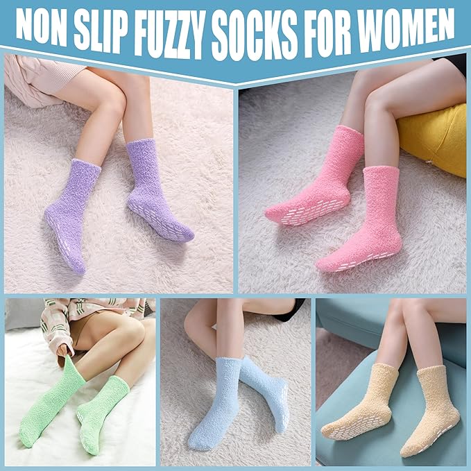 Yebing Non Slip Hospital Socks for Women with Grips Fuzzy Cozy Anti Skid Slipper Socks Winter Warm Soft Fluffy Sleep Socks