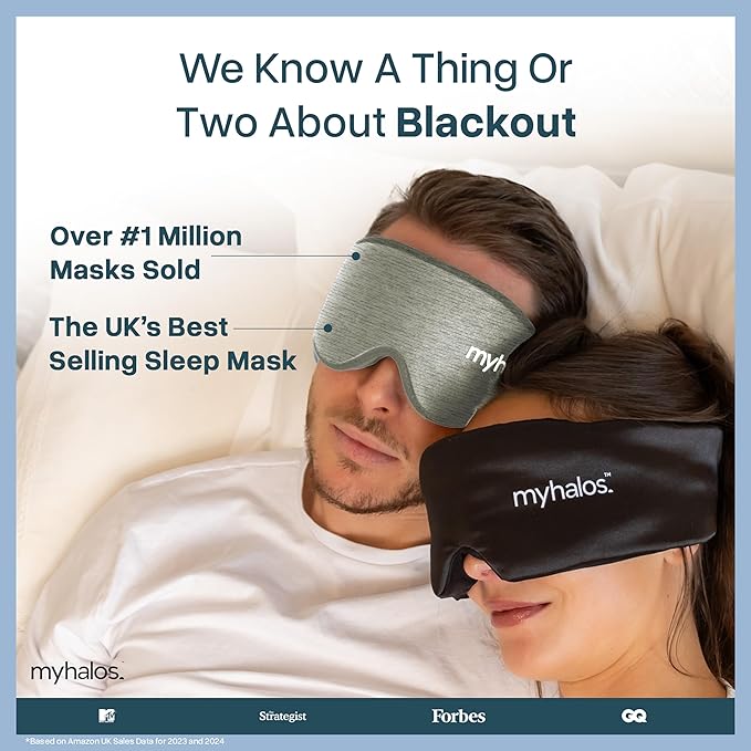 MyHalos® Cotton Sleep Mask - Eye Masks for Sleep - 100% Blackout Sleeping Mask for Women, Men & Side Sleepers - 3D Sleeping Eye Mask for Zero Pressure - Award Winning Design and Eyelash Friendly