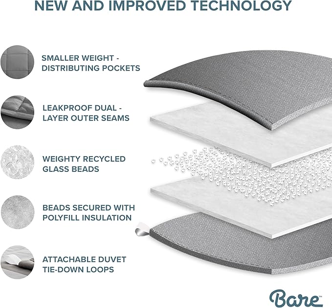 Bare Home Weighted Blanket Full or Queen Size 15lb (48"x72") for Adults - Minky Fleece - Premium Heavy Blanket Nontoxic Glass Beads (Light Grey, 48"x72")