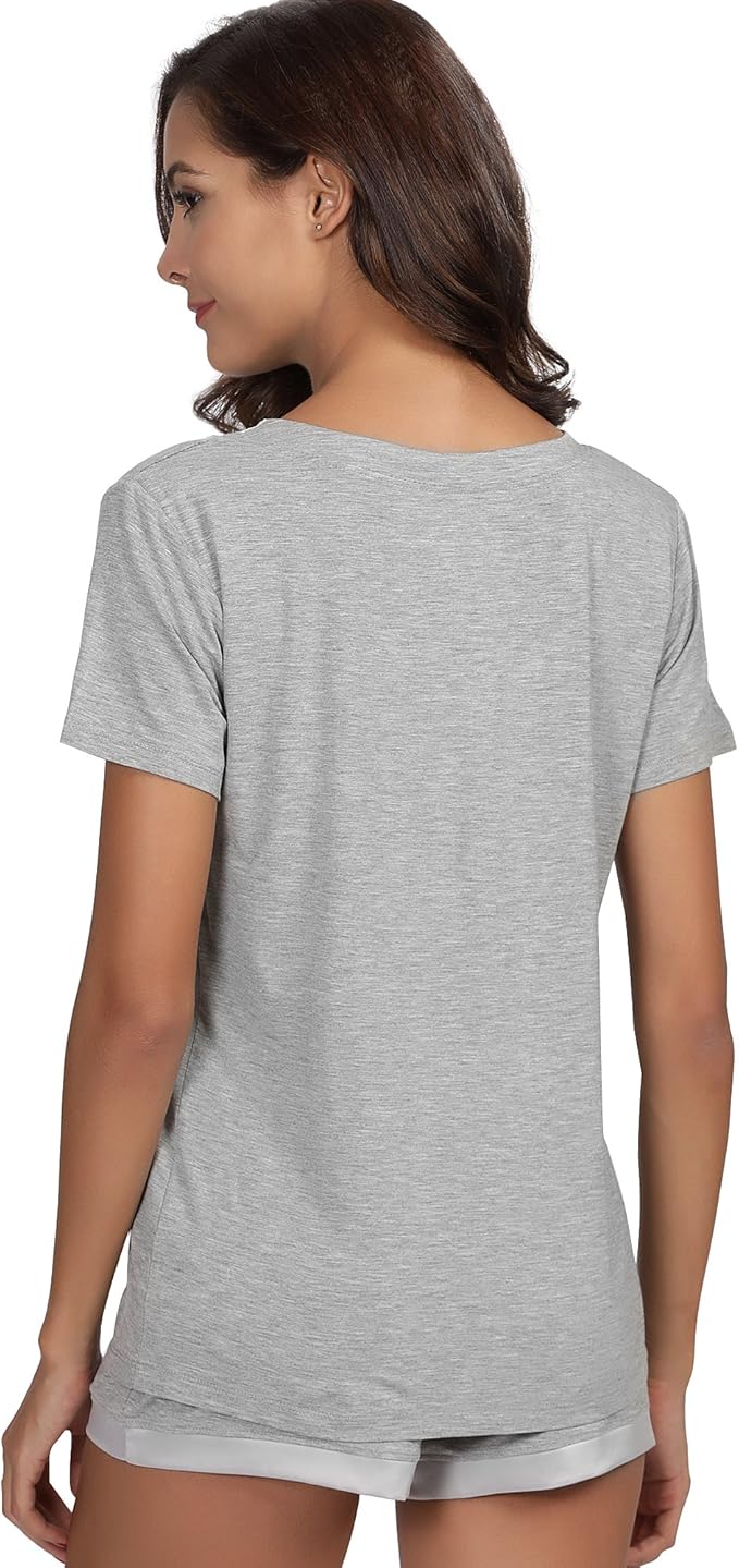 GYS Womens Pajama Sets, Short Sleeve Soft Sleepwear Tops and Shorts Pjs, Bamboo Viscose Loungewear