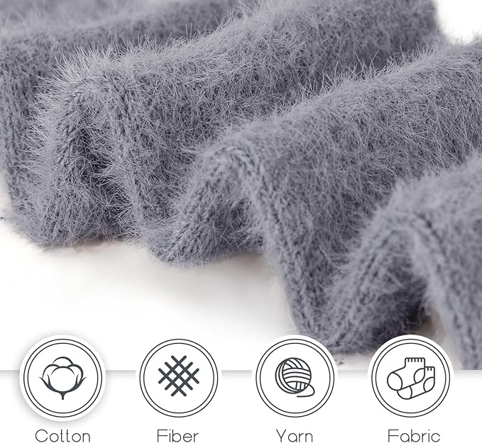 SISOSOCK 5 Pairs Fuzzy Soft Cozy Fluffy Socks for Women, Casual Thick Plush Comfy Sleep Socks, Warm Winter Gifts for Women