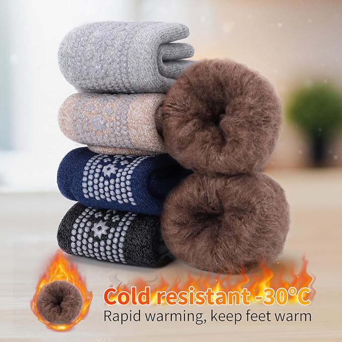 ICEIVY Thermal Slipper Socks, Thick Grip Hospital Plush Slipper Grip Socks Women Winter Soft Warm Cozy Socks 4 Pairs