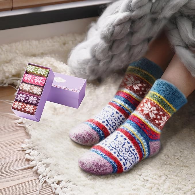 SISOSOCK 5 Pairs Fuzzy Soft Cozy Fluffy Socks for Women, Casual Thick Plush Comfy Sleep Socks, Warm Winter Gifts for Women