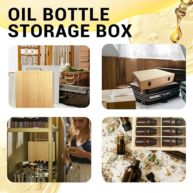 Pure Vie Wooden Essential Oil Storage Box Travel Organizer Case with Bottle Cap Label - Aromatherapy Nail Polish Fragrance Container, Holds 72 Bottle for 5-15ml - Keep Scented Oil Safe & Space Saver